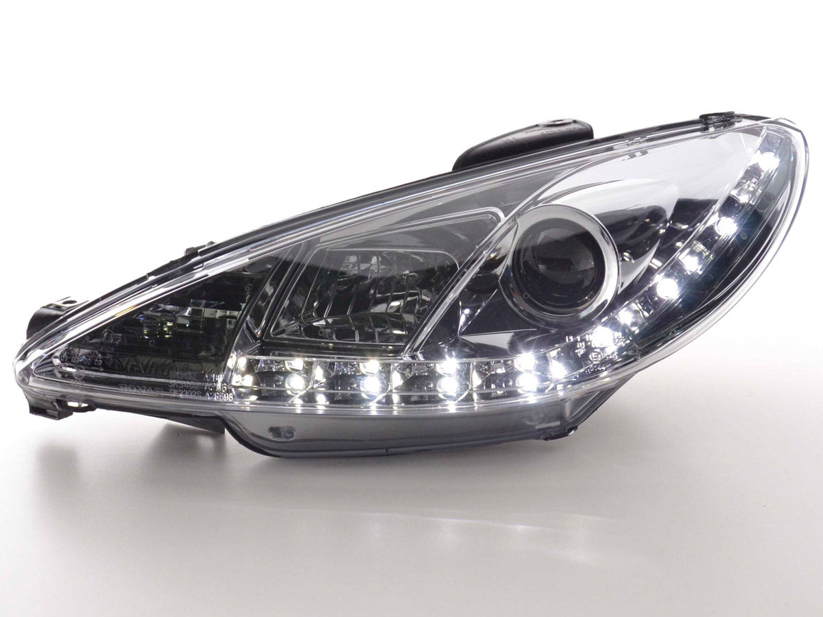 Scheinwerfer Set Daylight LED TFL-Optik Peugeot 206 98-05 chrom Scheinwerfer Set Daylight LED TFL-Optik Peugeot 206 98-05 chrom